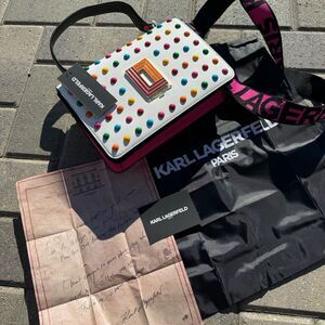 KARL LAGERFELD PARIS Studded FRONT FLAP Candy Dot Gumdrop Crossbody Bag NEW $228